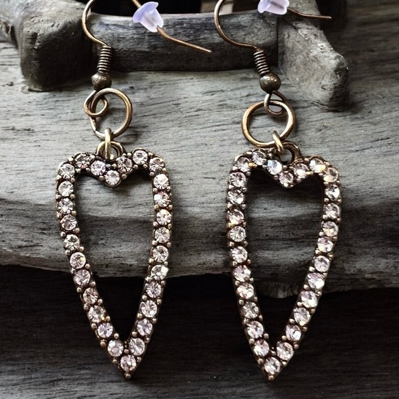 Bronze Heart-Shaped Rhinestone Earrings Boho - Picture 14 of 17